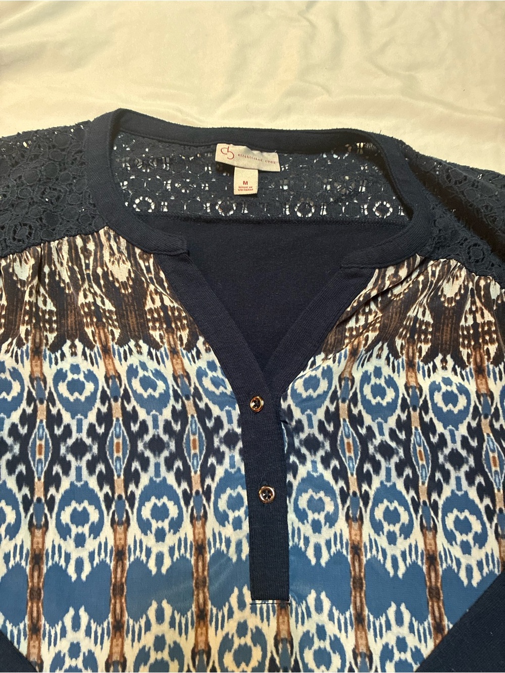 DB Navy Blue Patterned Women's Top Size Medium - Picture 7 of 9